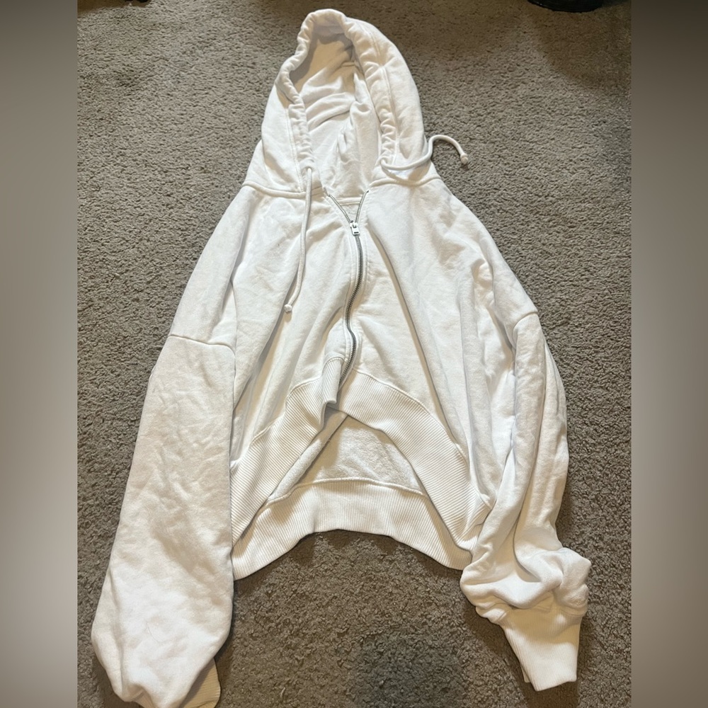 Hollister cropped white zip up hoodie